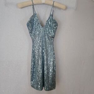 Windsor Glittering Light Blue Sequin Lined Mini Cocktail Dress
